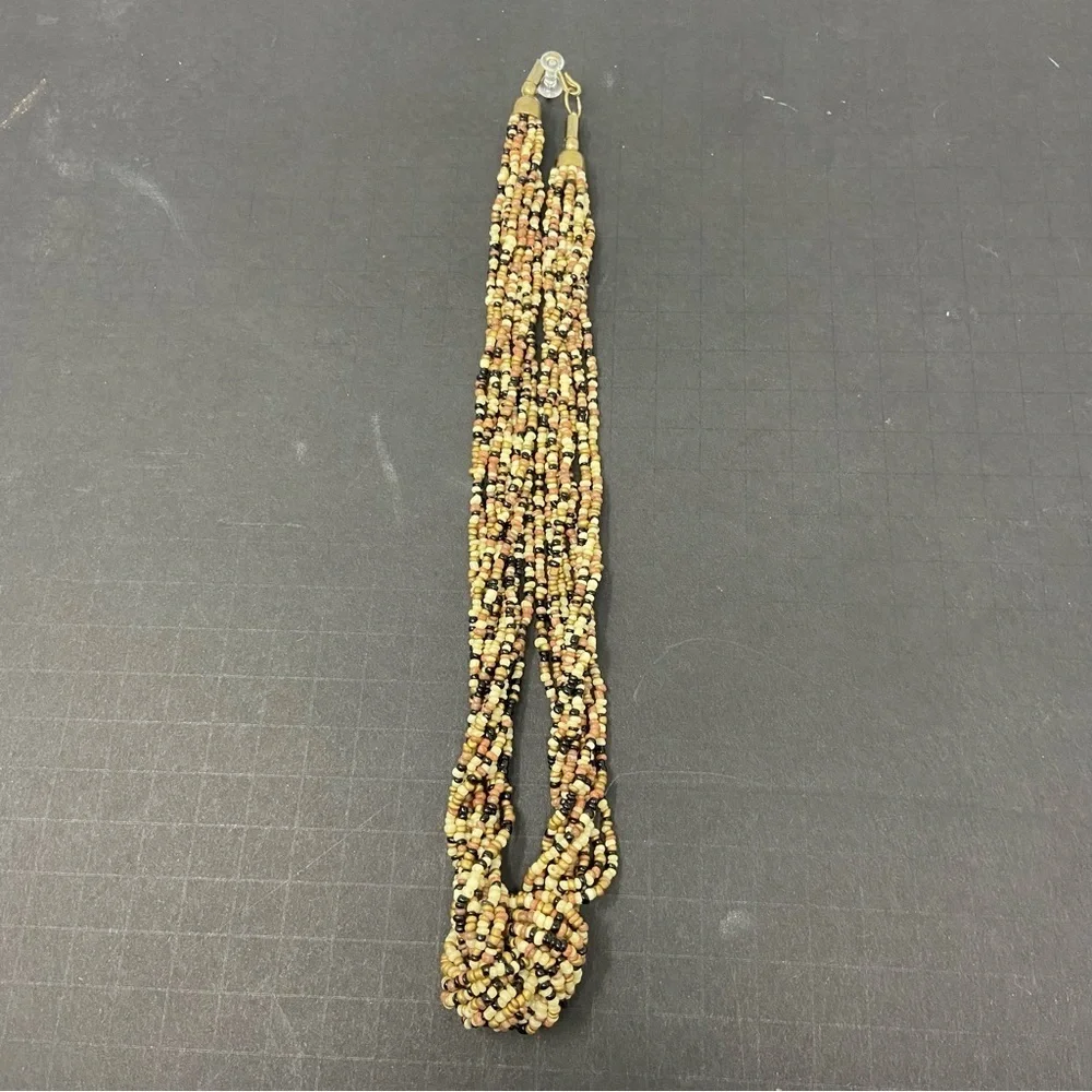 Beaded Twisted Knott | Necklace | Brown Tones | 10”